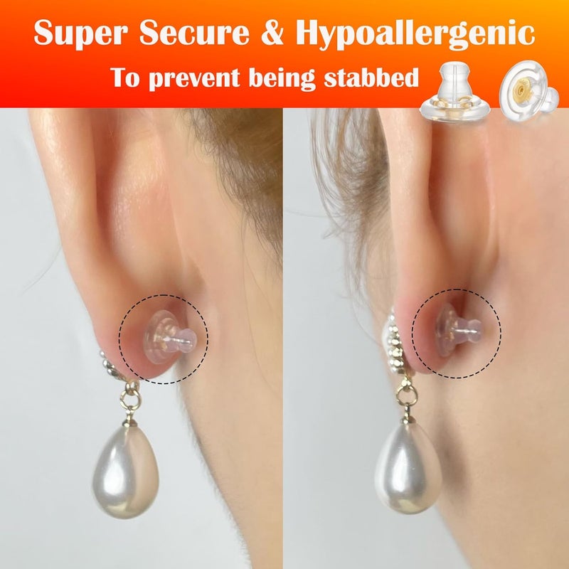 Moconar Gold Locking Secure Earring Backs for Studs, Hypoallergenic Silicone Replacements, No-Irritate (8 PCS) - Image 4